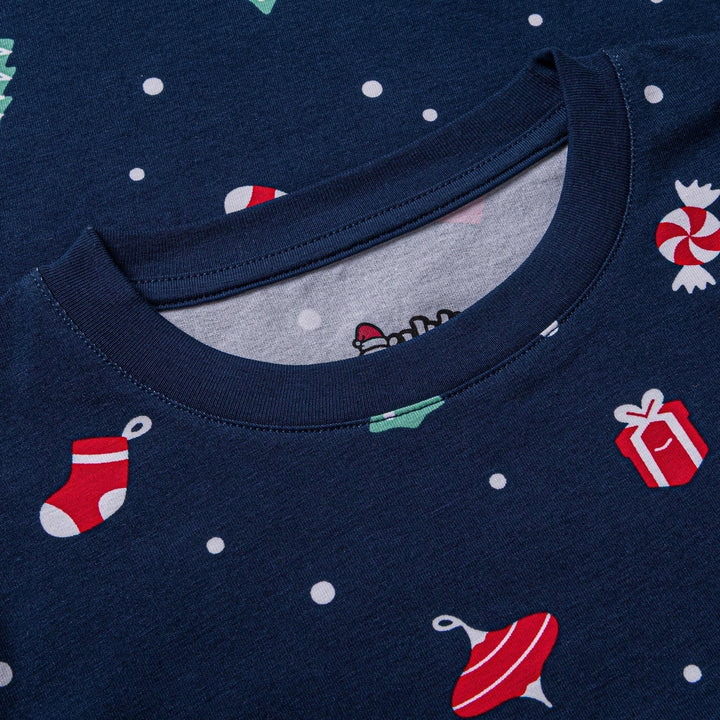 Pyjama de Noël matchy-matchy - bleu à motifs festifs