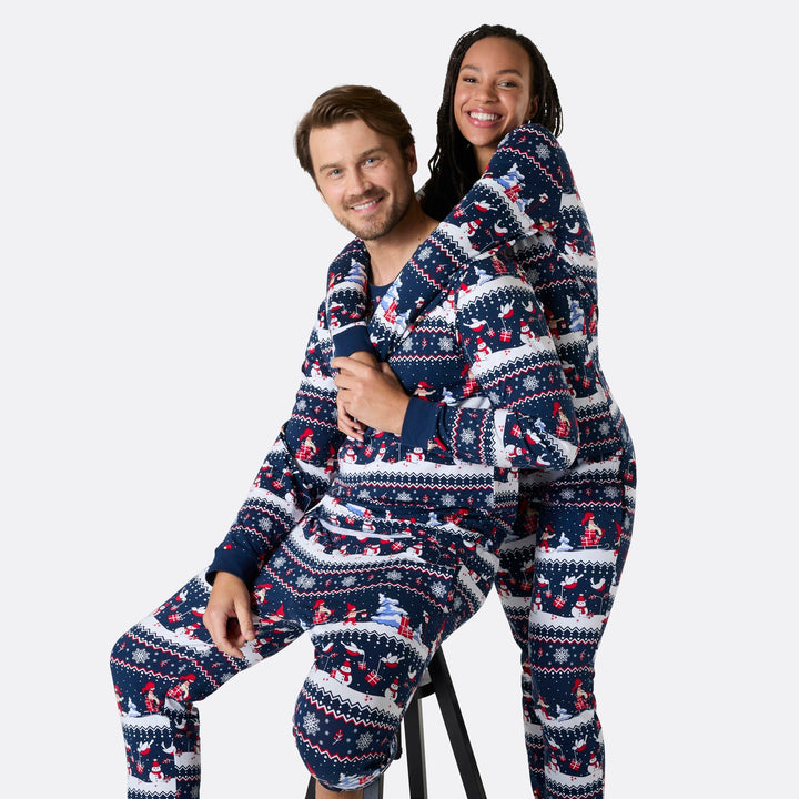 Pyjama de Noël homme - bleu à motifs