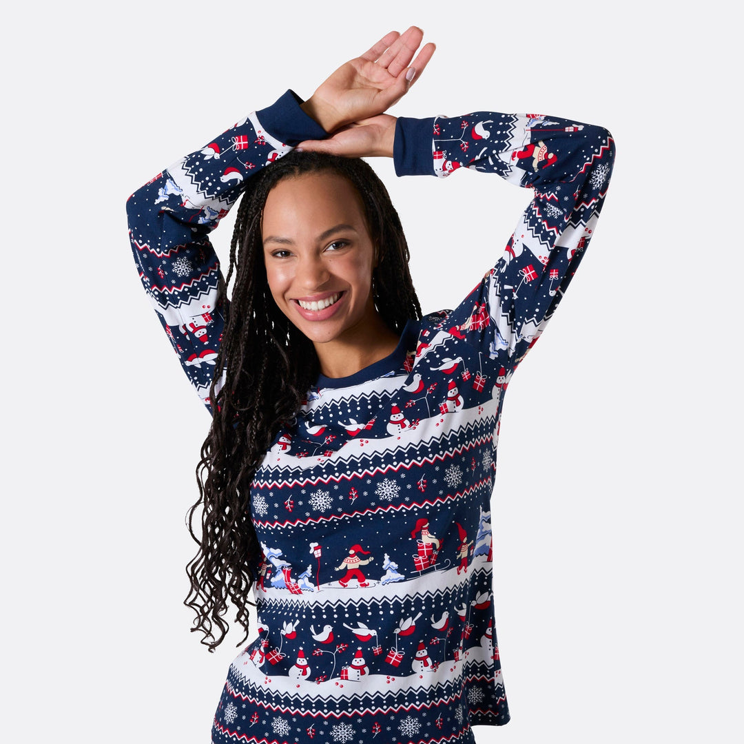 Pyjama de Noël femme - bleu à motifs