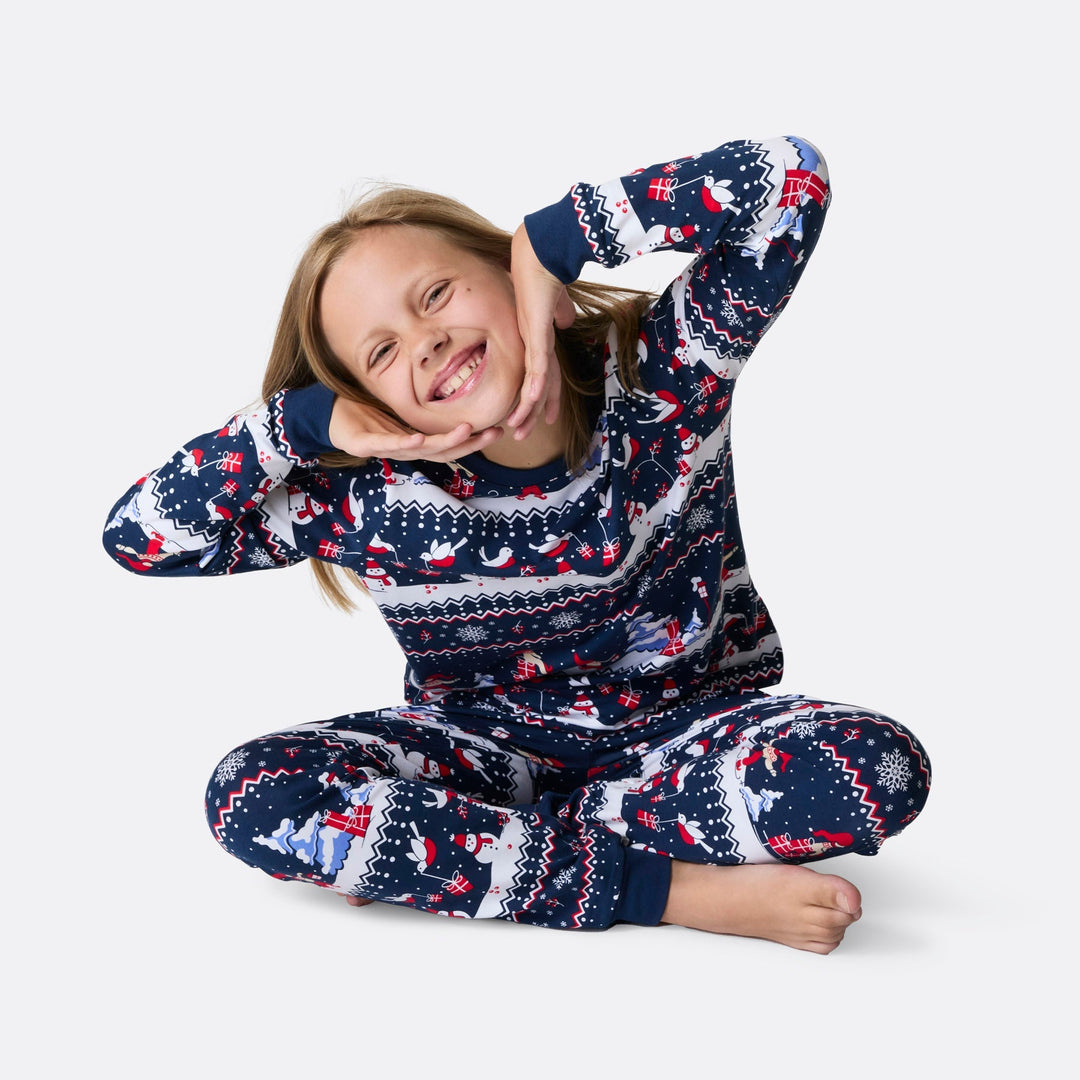 Pyjama de Noël enfant - bleu à motifs