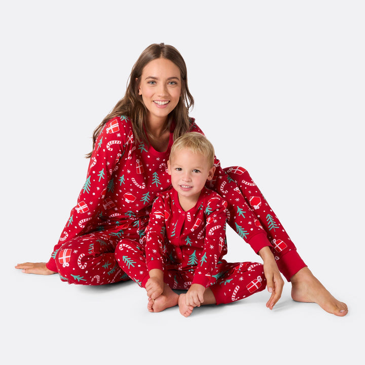 Pyjama de Noël femme - rouge à motifs