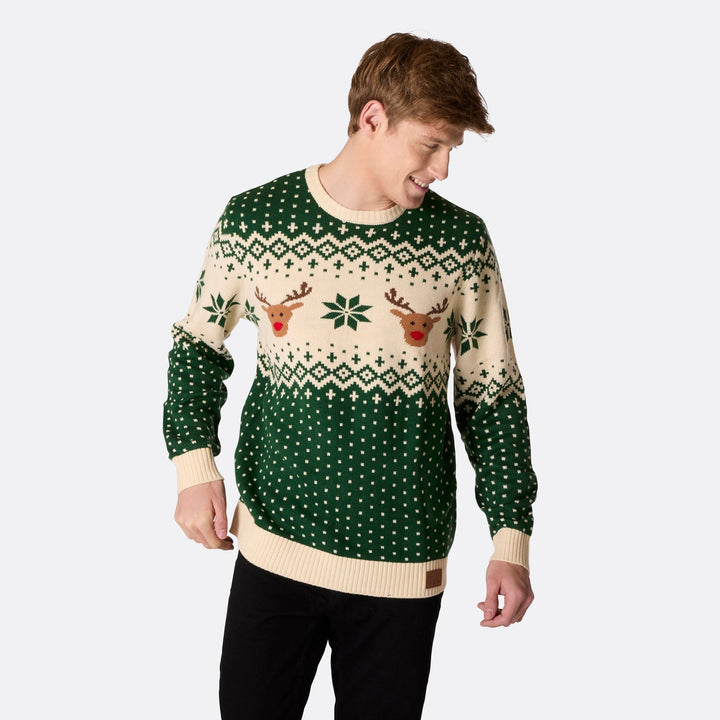Pull de Noël homme Renne rétro - vert