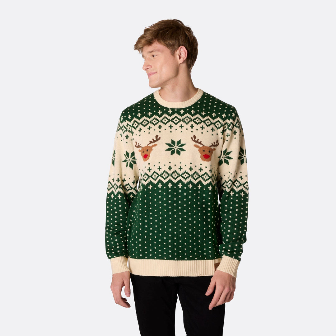 Pull de Noël homme Renne rétro - vert