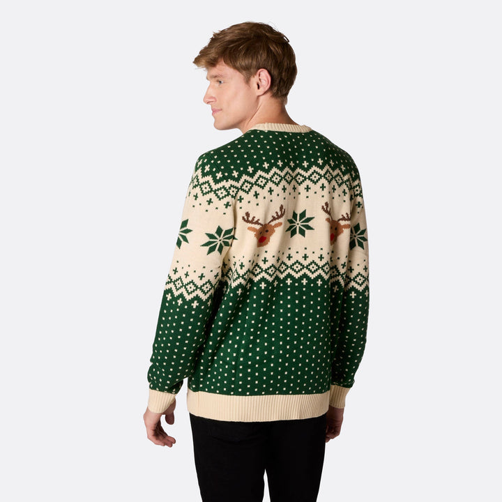 Pull de Noël homme Renne rétro - vert
