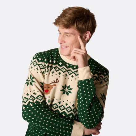 Pull de Noël homme Renne rétro - vert