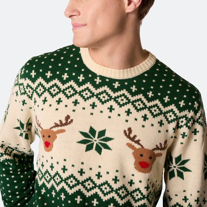 Pull de Noël homme Renne rétro - vert