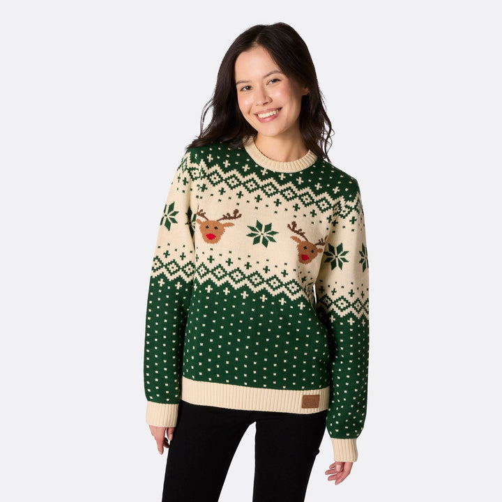 Pull de Noël matchy-matchy Renne rétro - vert