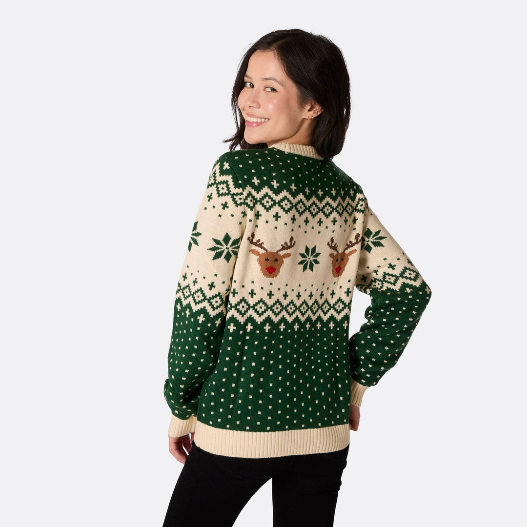 Pull de Noël femme Renne rétro - vert