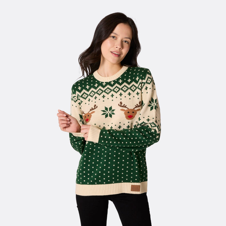 Pull de Noël femme Renne rétro - vert