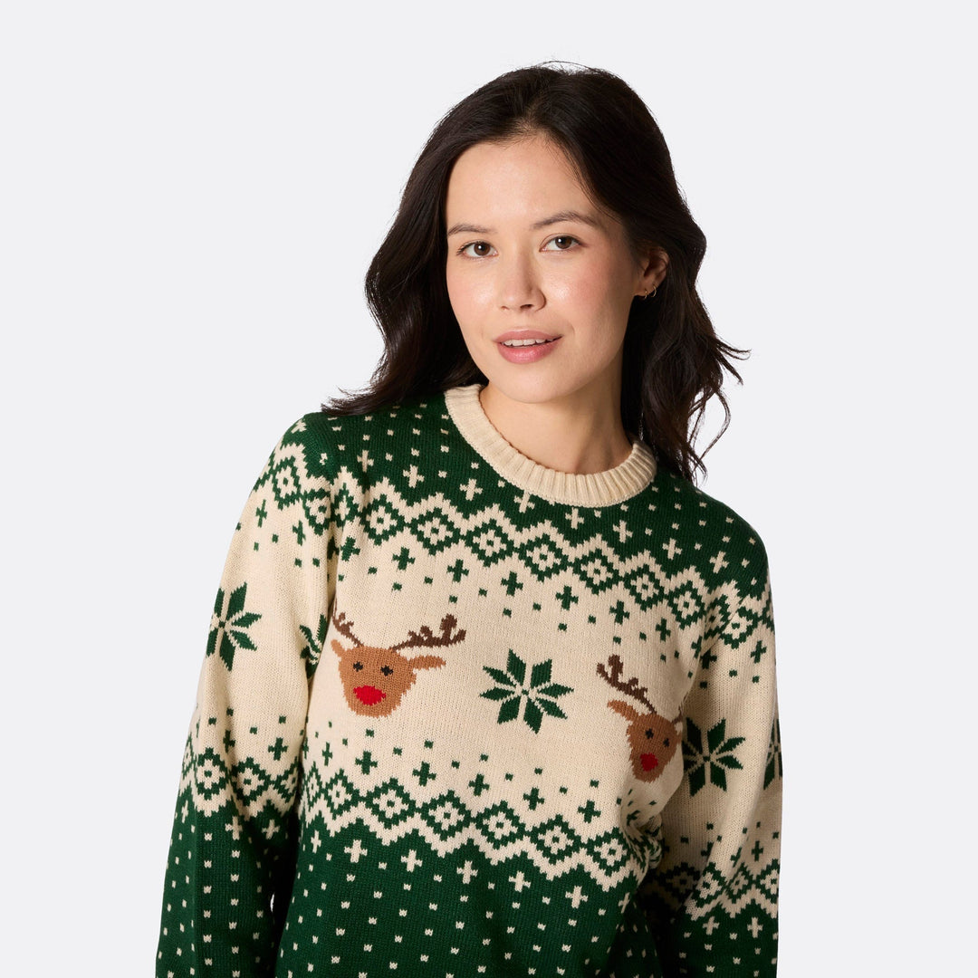 Pull de Noël matchy-matchy Renne rétro - vert