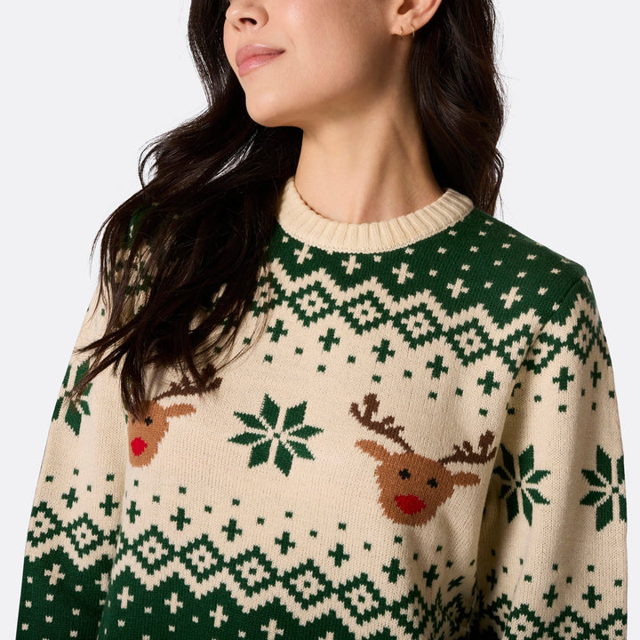 Pull de Noël femme Renne rétro - vert
