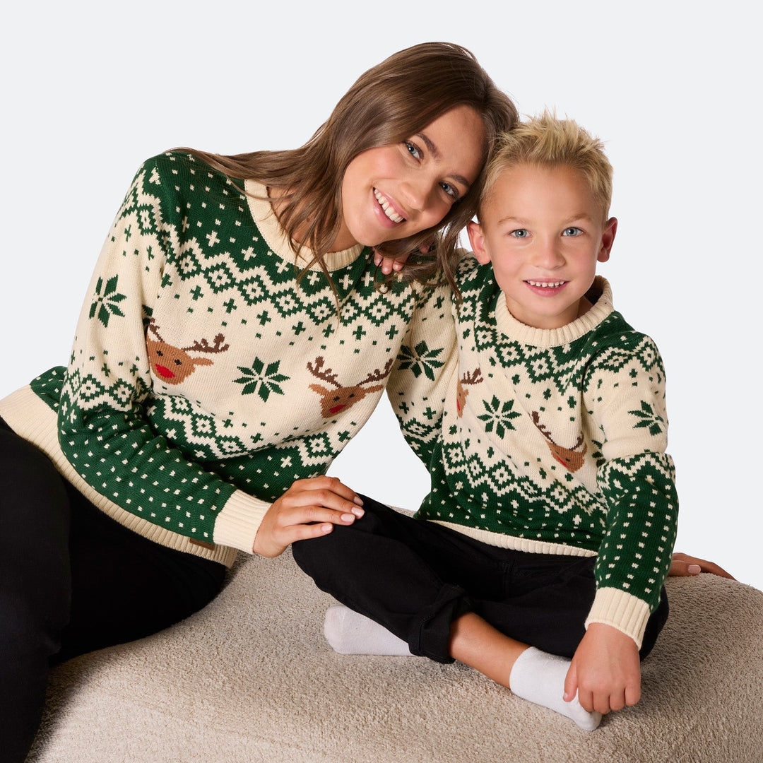Pull de Noël enfant Renne rétro - vert