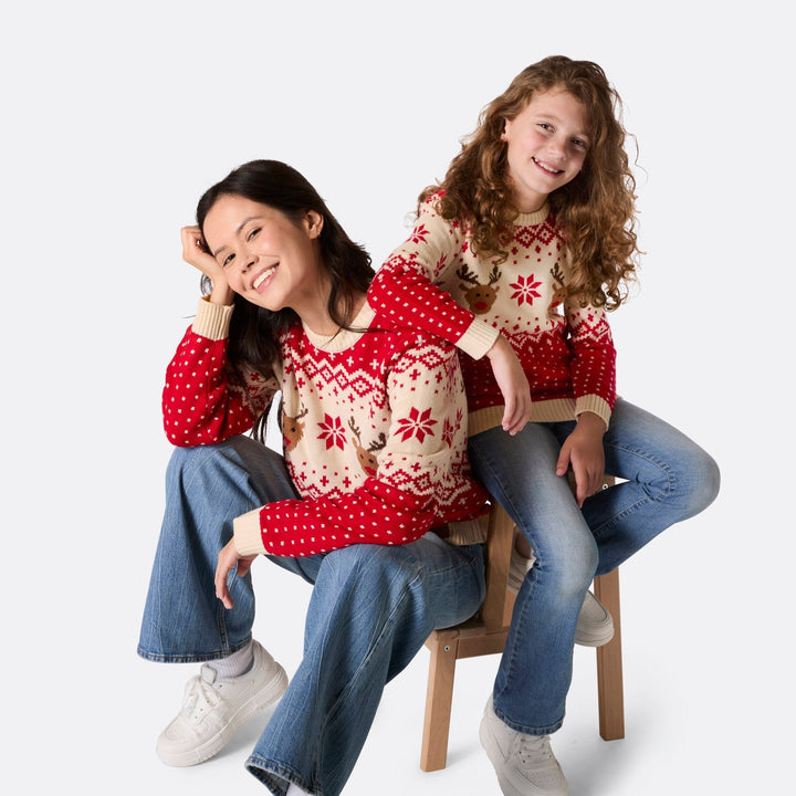 Pull de Noël matchy-matchy Renne rétro - rouge