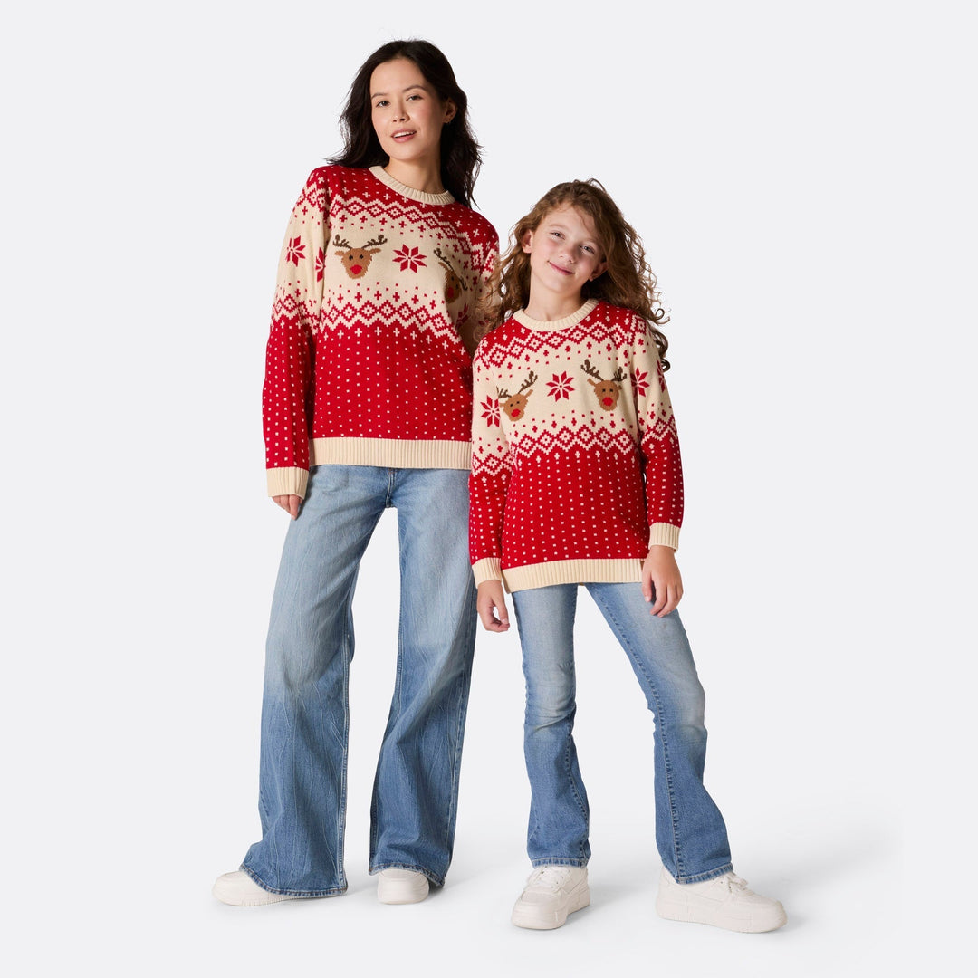 Pull de Noël matchy-matchy Renne rétro - rouge