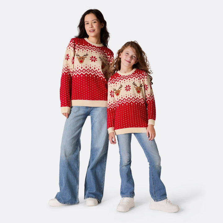 Pull de Noël matchy-matchy Renne rétro - rouge