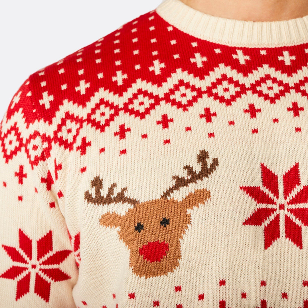 Pull de Noël matchy-matchy Renne rétro - rouge