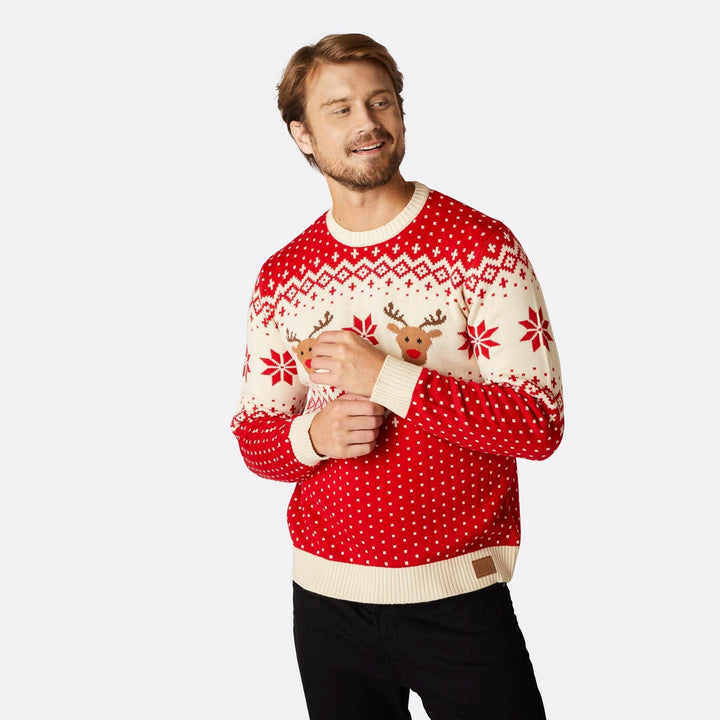 Pull de Noël matchy-matchy Renne rétro - rouge