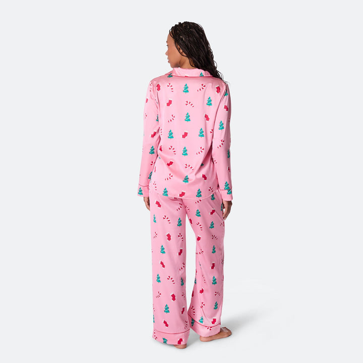 Pyjama de Noël femme en satin - rose