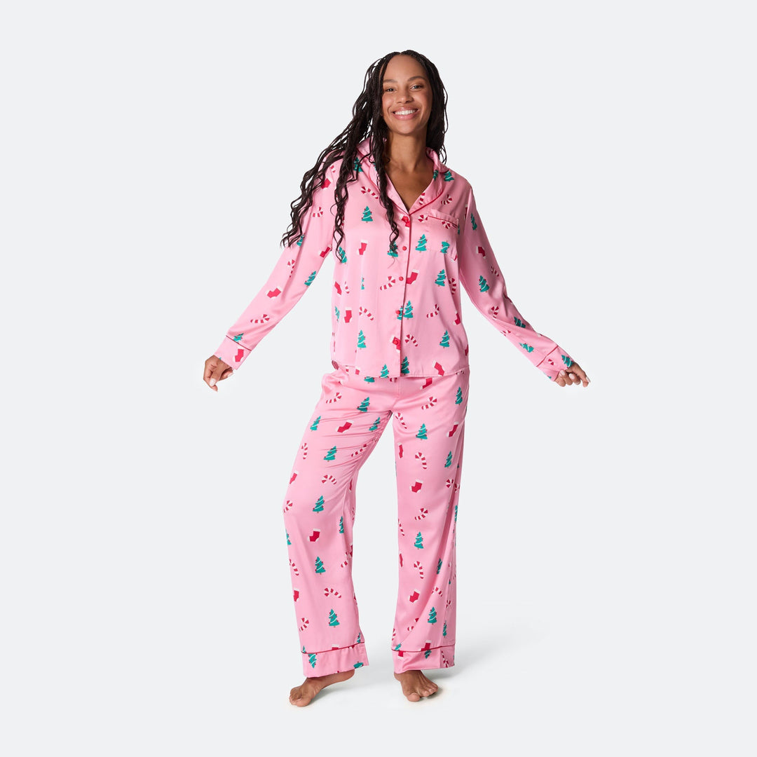 Pyjama de Noël femme en satin - rose