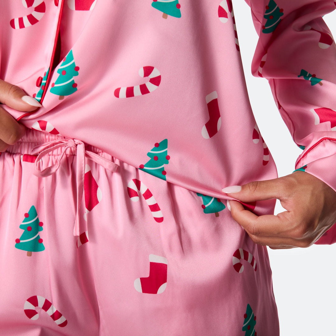 Pyjama de Noël femme en satin - rose