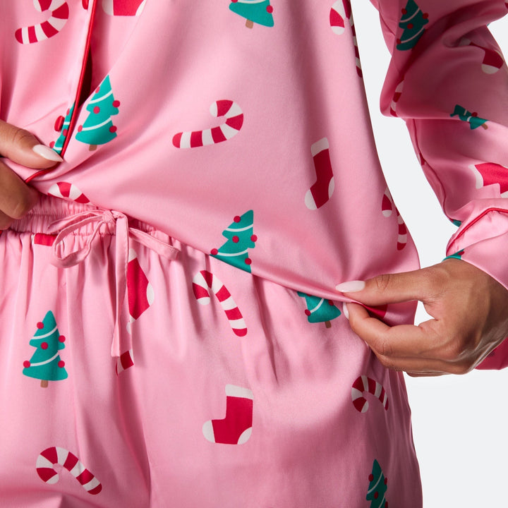 Pyjama de Noël matchy-matchy en satin - rose