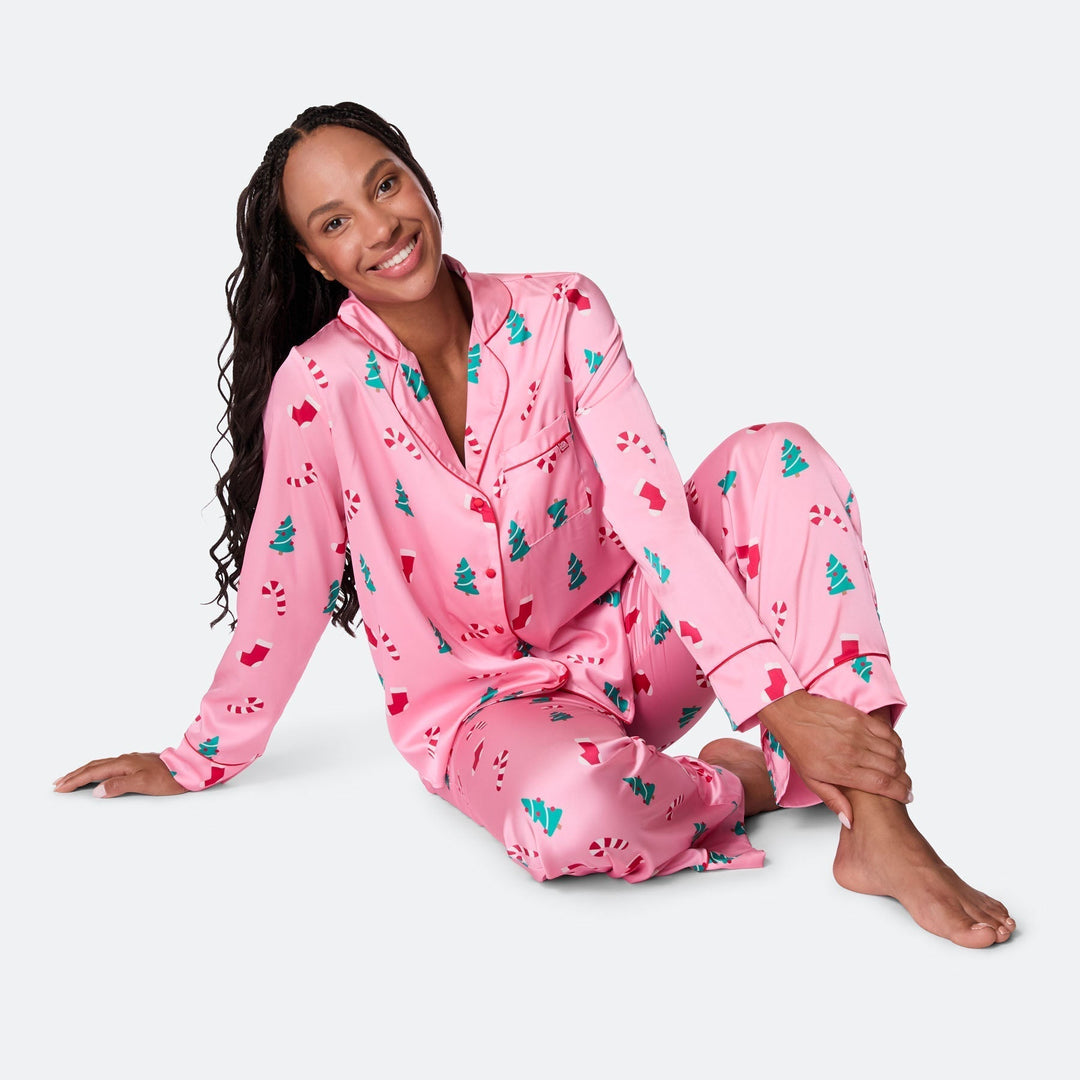 Pyjama de Noël matchy-matchy en satin - rose