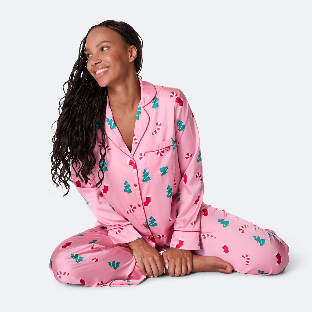 Pyjama de Noël femme en satin - rose