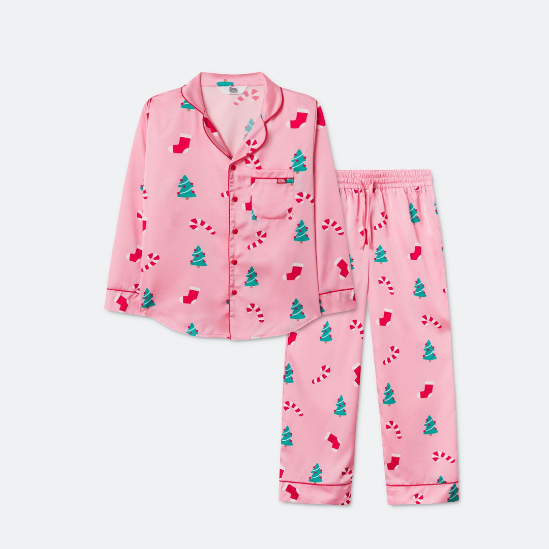 Pyjama de Noël enfant en satin - rose