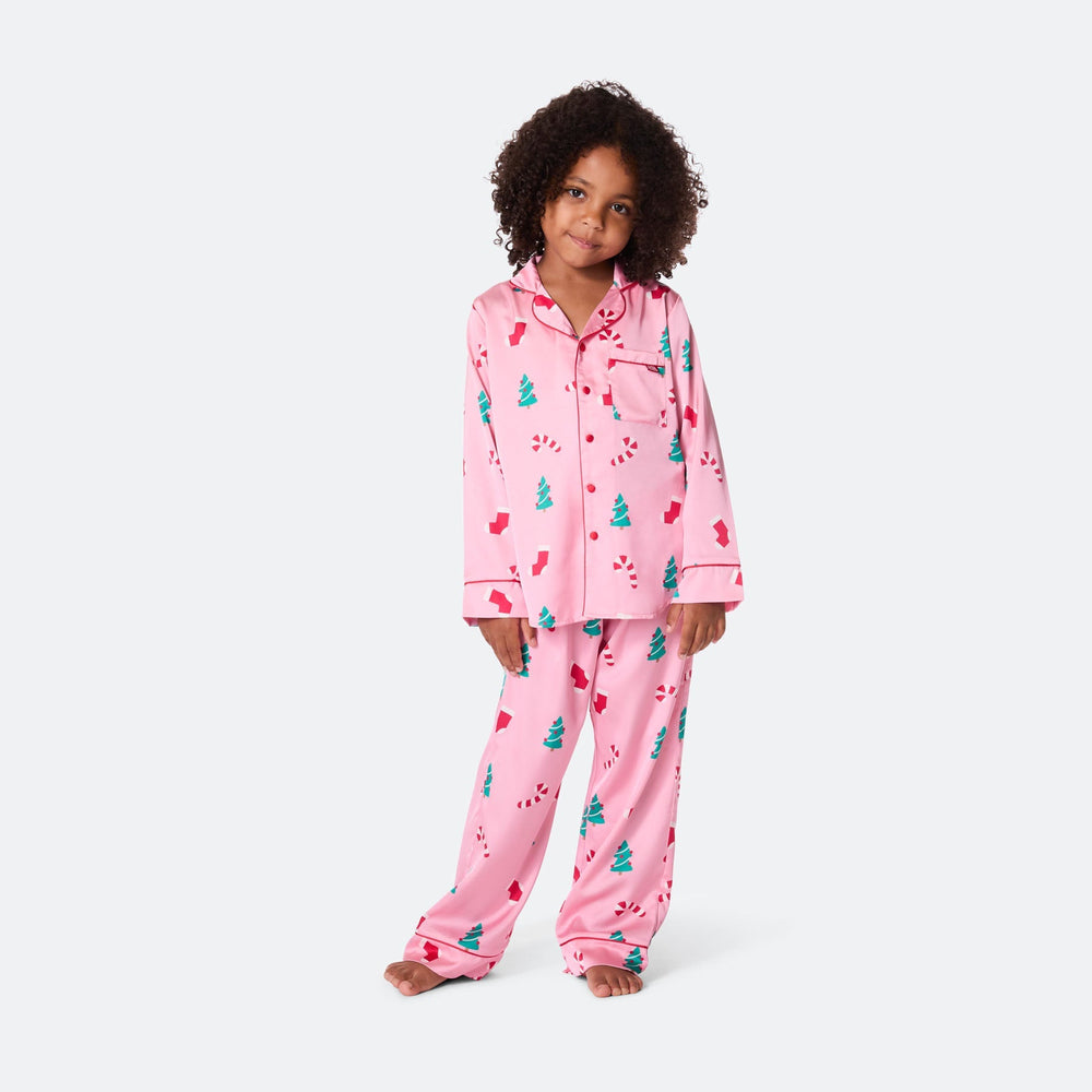 Pyjama de Noël enfant en satin - rose