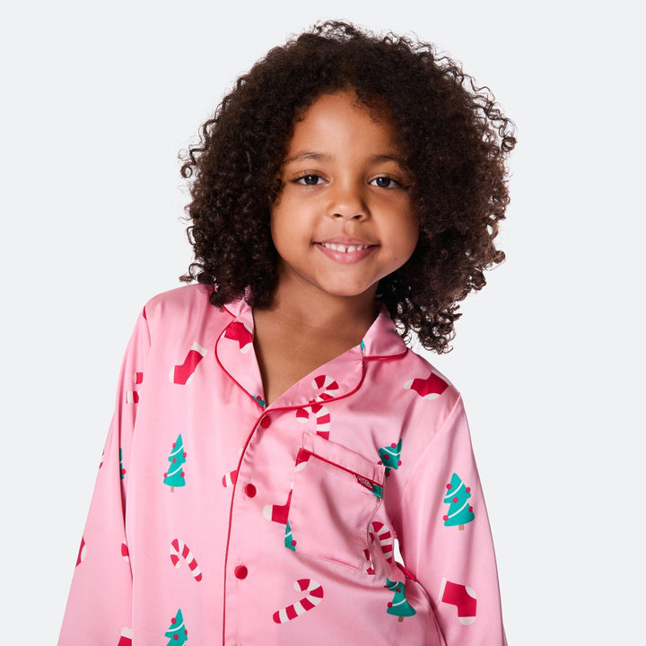 Pyjama de Noël matchy-matchy en satin - rose
