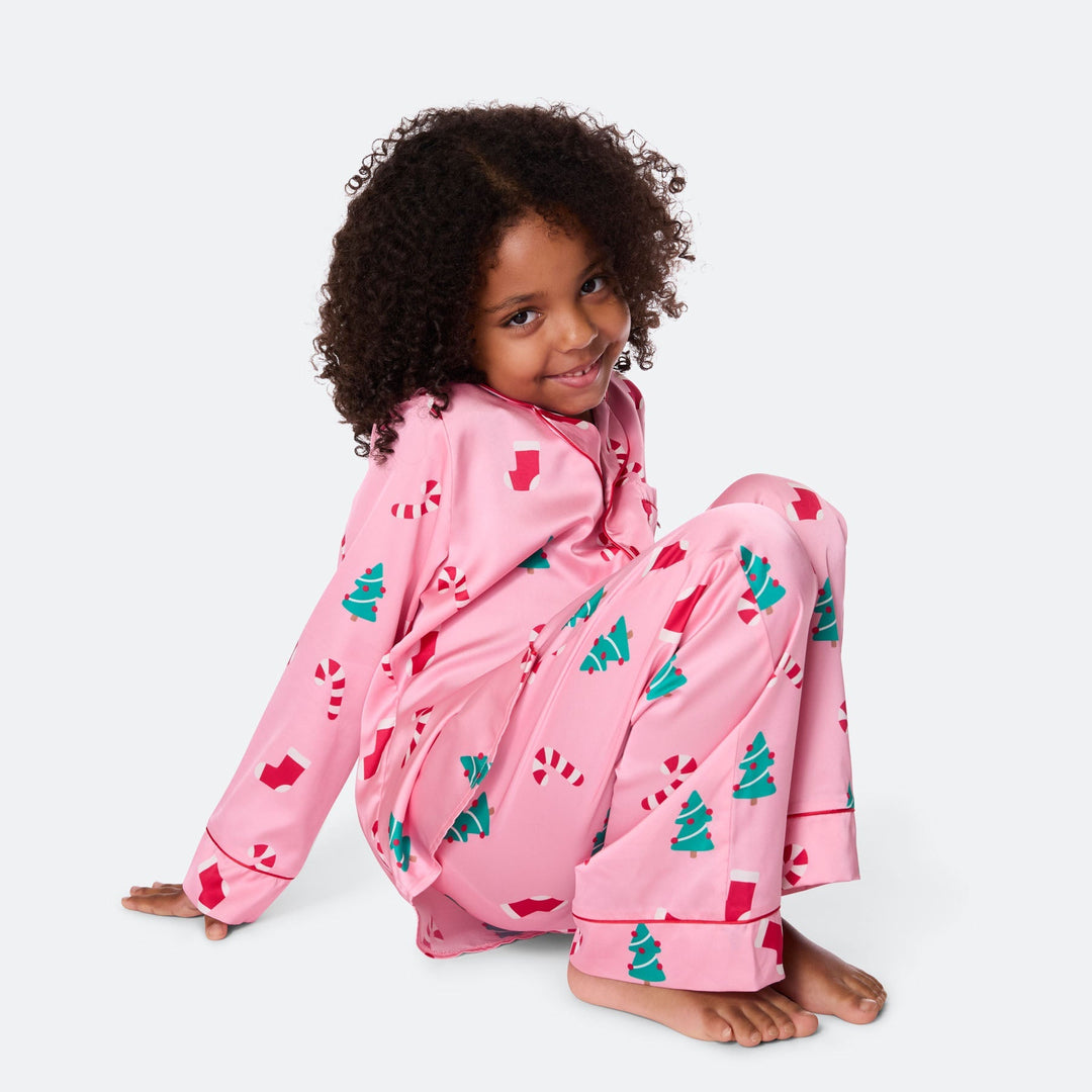 Pyjama de Noël enfant en satin - rose