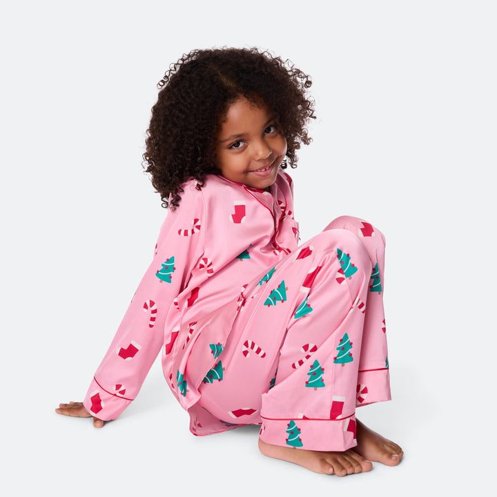 Pyjama de Noël enfant en satin - rose