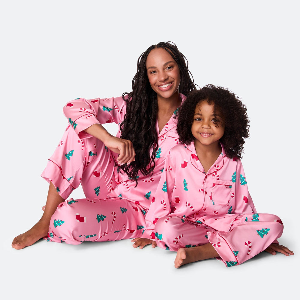 Pyjama de Noël matchy-matchy en satin - rose