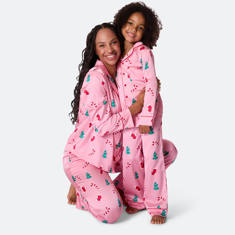Pyjama de Noël femme en satin - rose