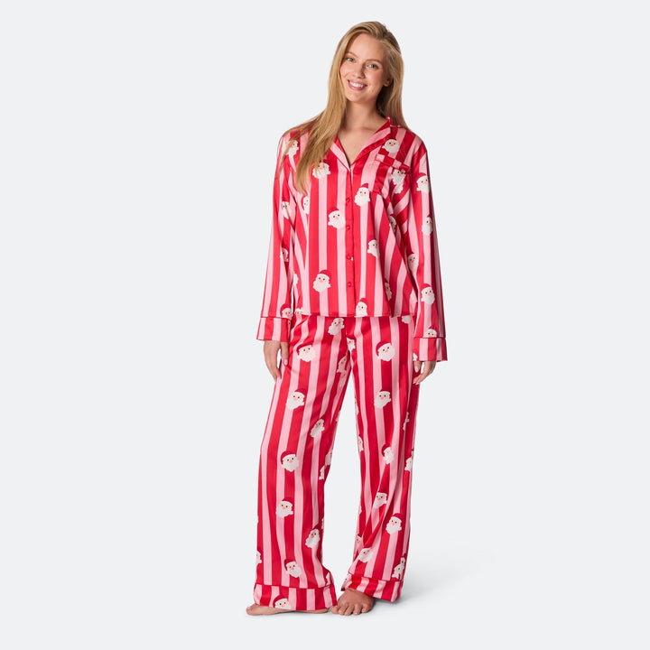 Pyjama de Noël femme en satin à rayures