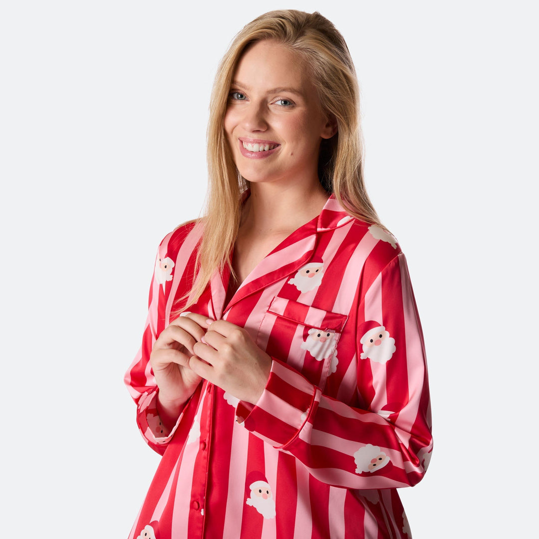 Pyjama de Noël femme en satin à rayures
