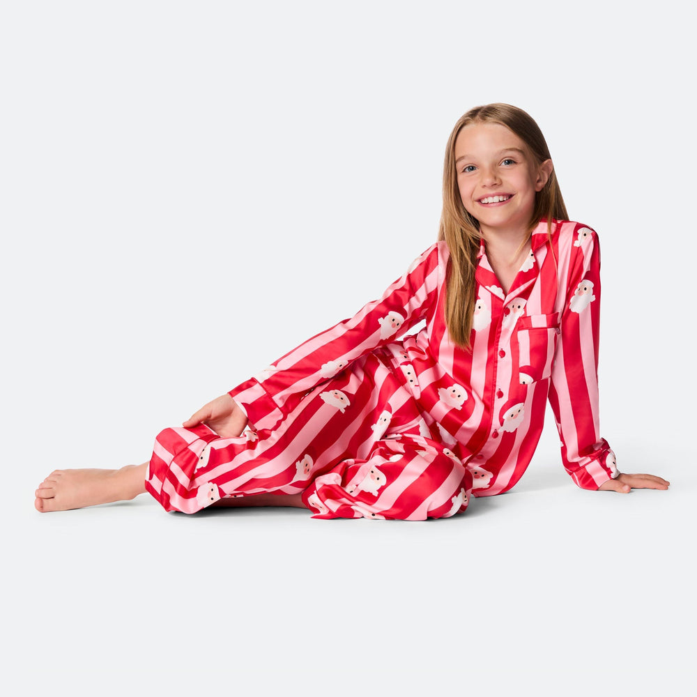 Pyjama de Noël enfant en satin à rayures