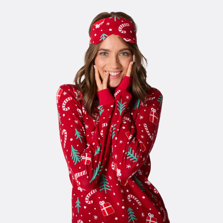 Masque de sommeil - rouge à motifs de Noël