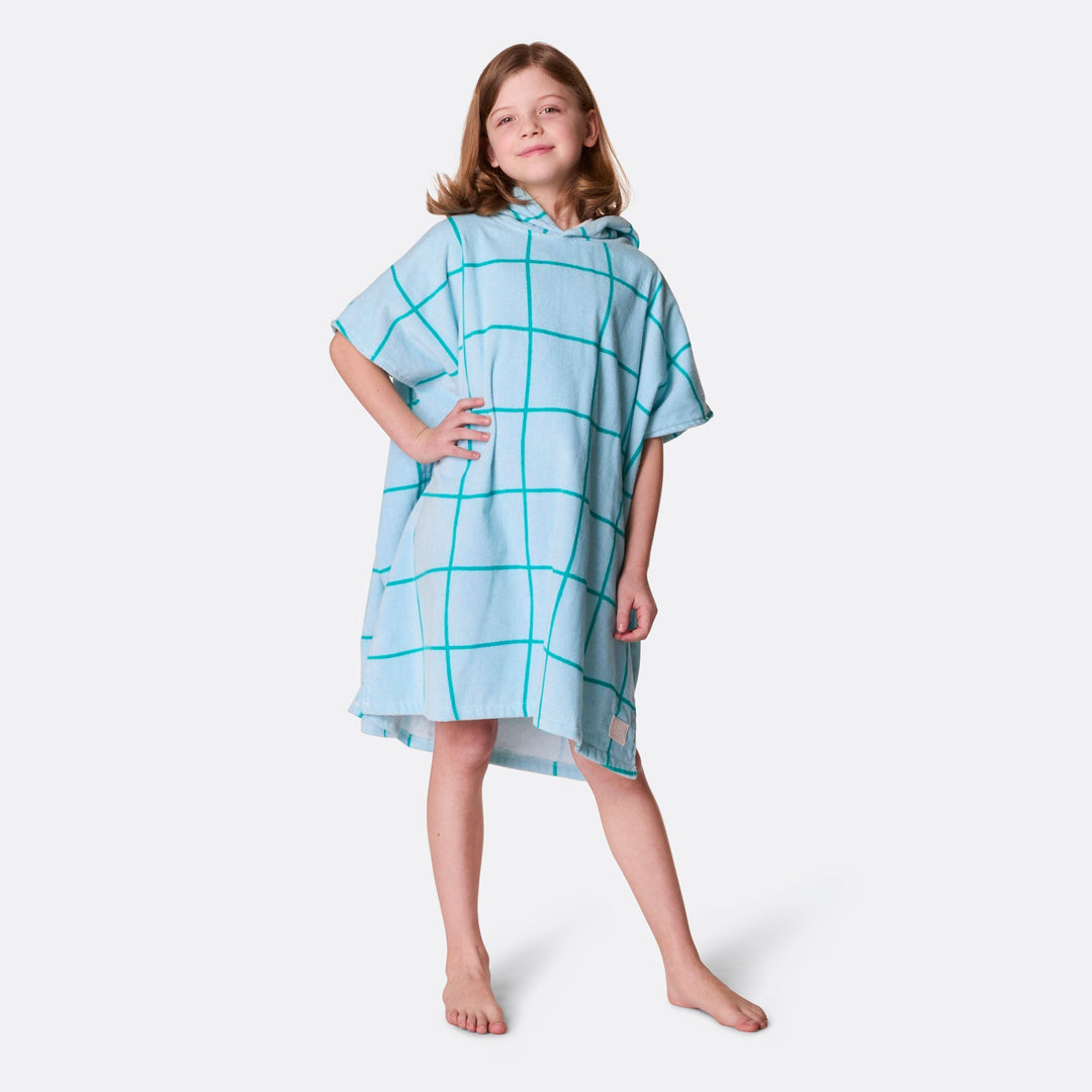 Poncho de bain enfant - bleu à grands carreaux