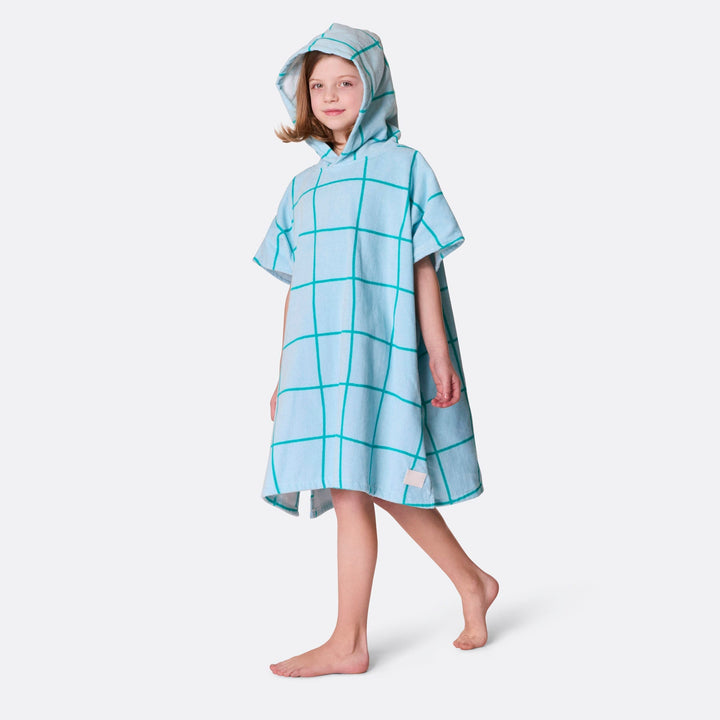 Poncho de bain enfant - bleu à grands carreaux