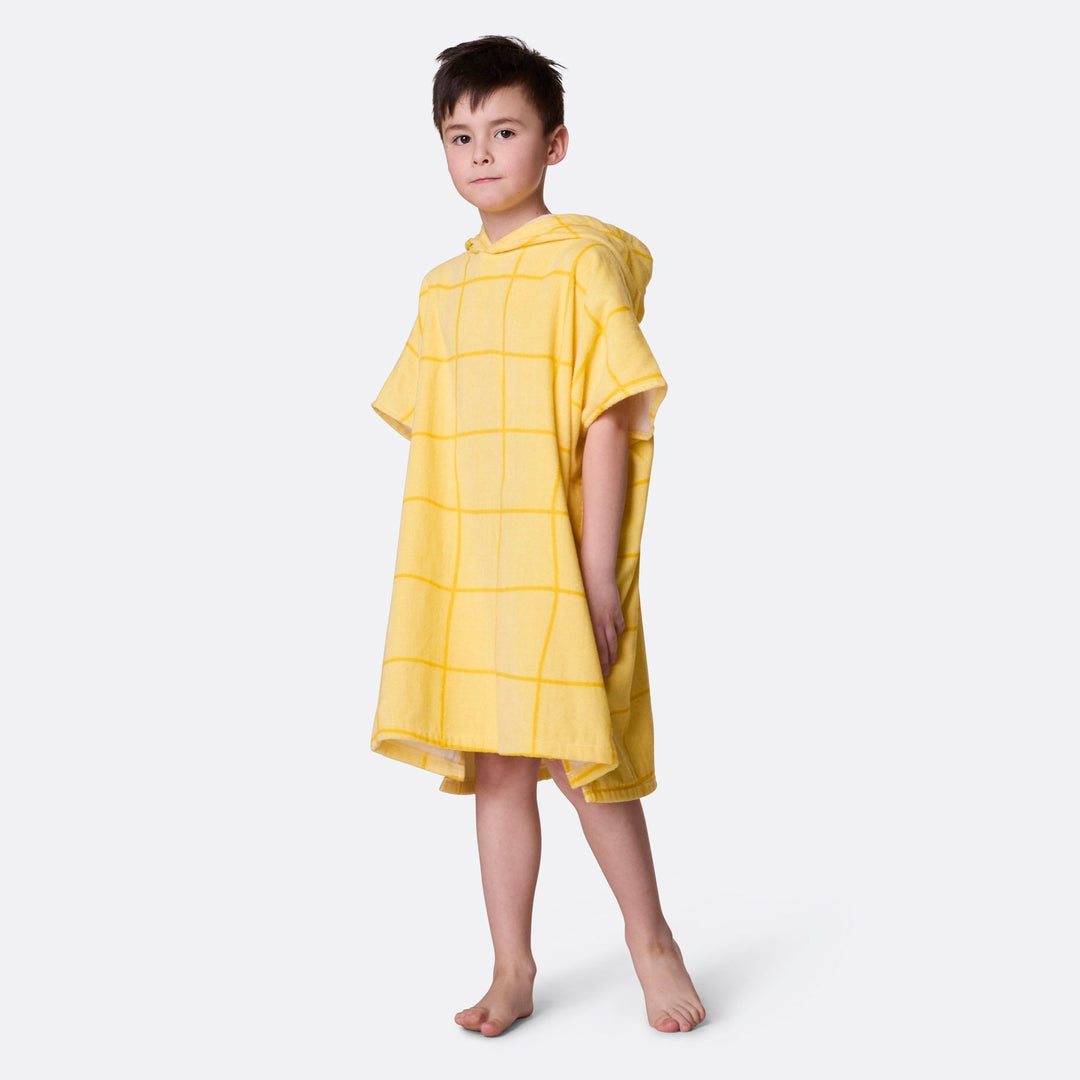 Poncho de bain enfant - jaune à grands carreaux
