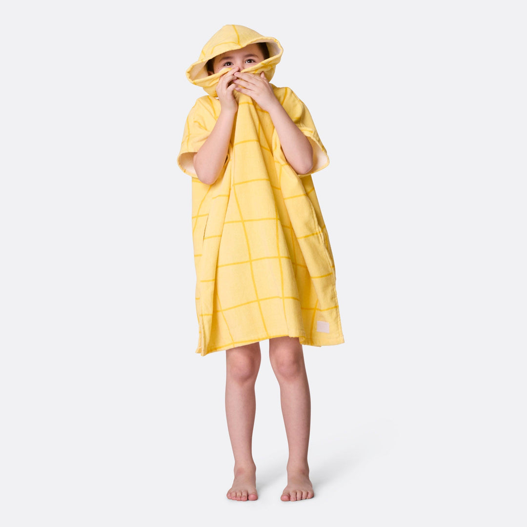 Poncho de bain enfant - jaune à grands carreaux