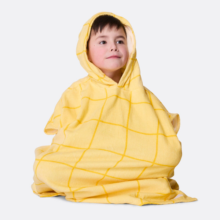 Poncho de bain enfant - jaune à grands carreaux