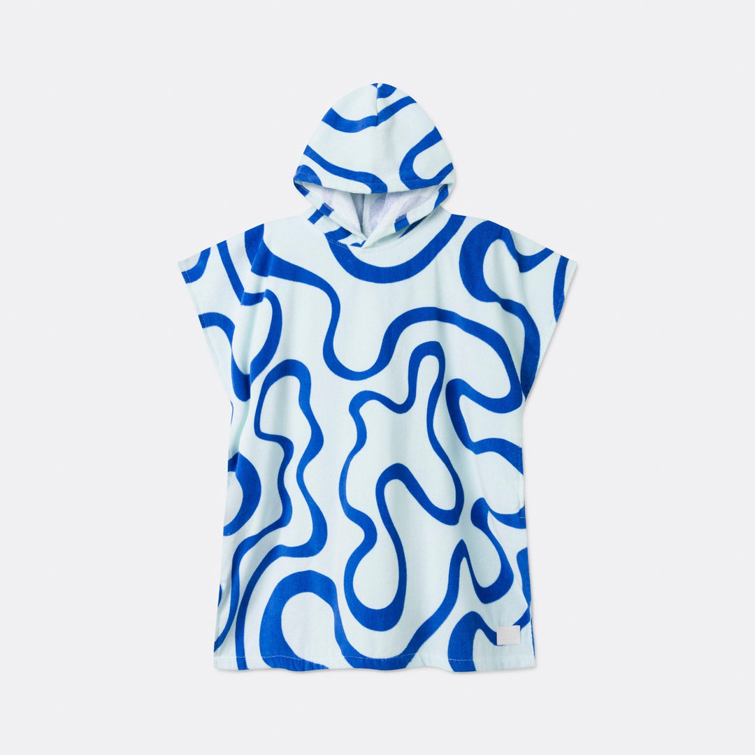 Poncho de bain enfant - bleu à motif ondulé