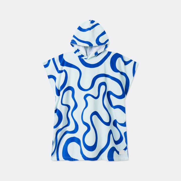 Poncho de bain enfant - bleu à motif ondulé