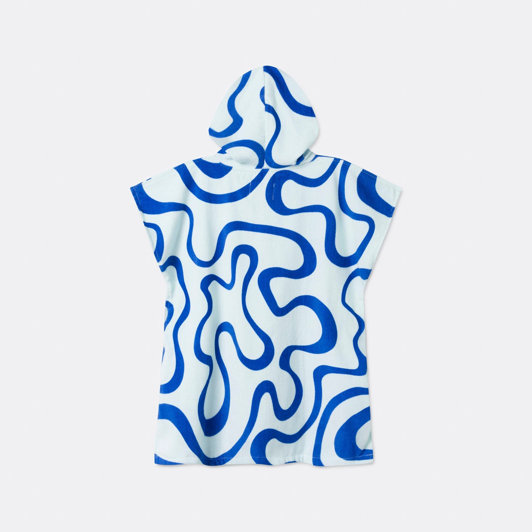 Poncho de bain enfant - bleu à motif ondulé