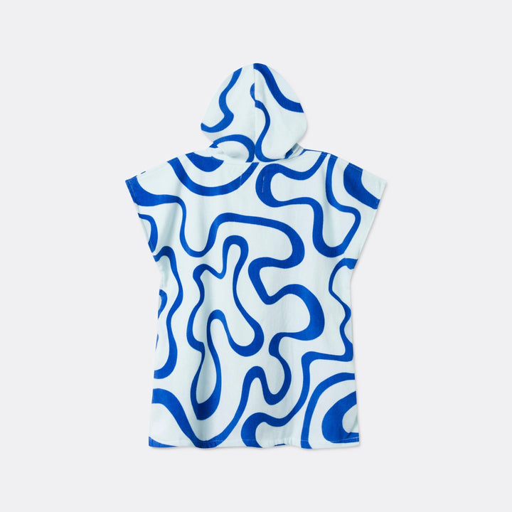 Poncho de bain enfant - bleu à motif ondulé
