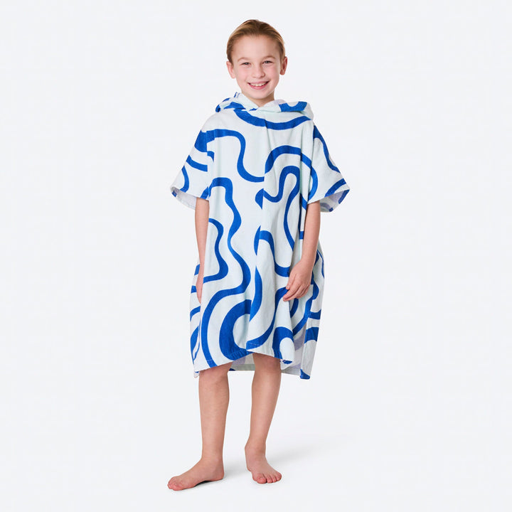 Poncho de bain enfant - bleu à motif ondulé