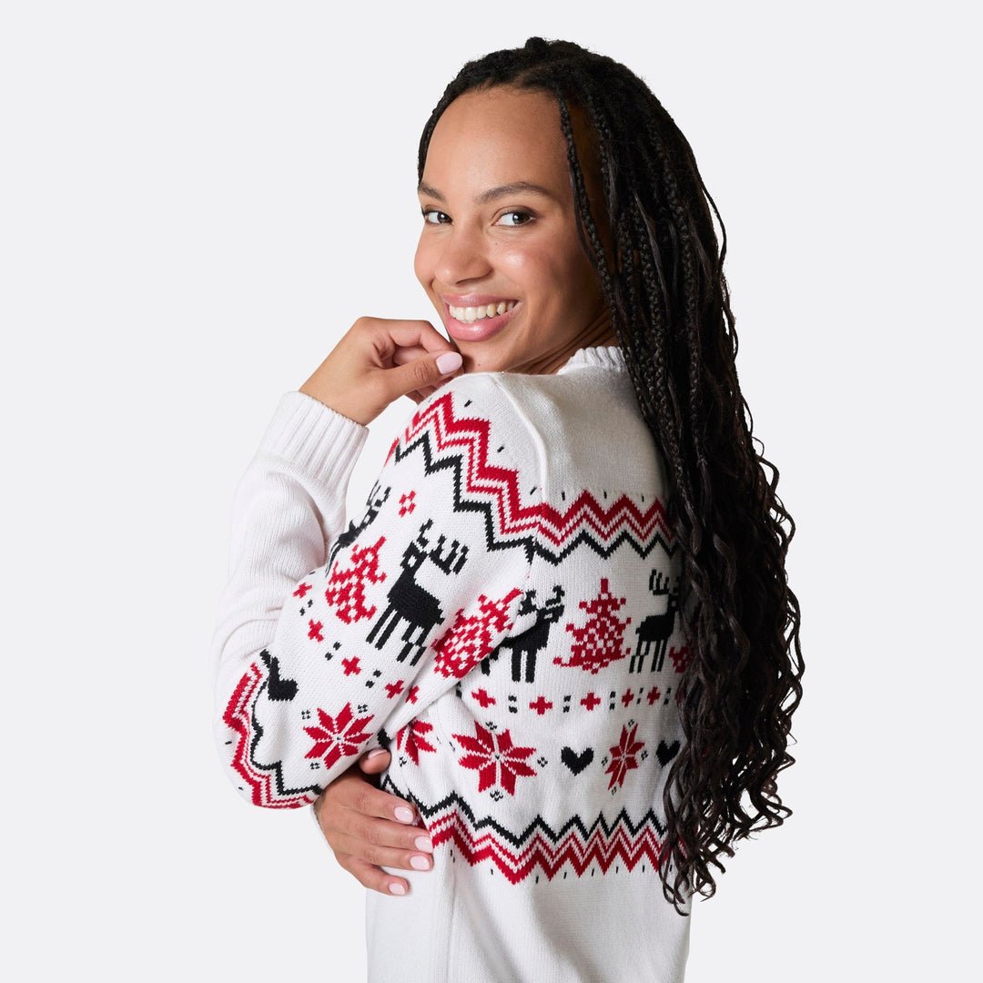 Pull de Noël femme rétro - blanc