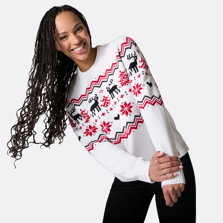 Pull de Noël femme rétro - blanc